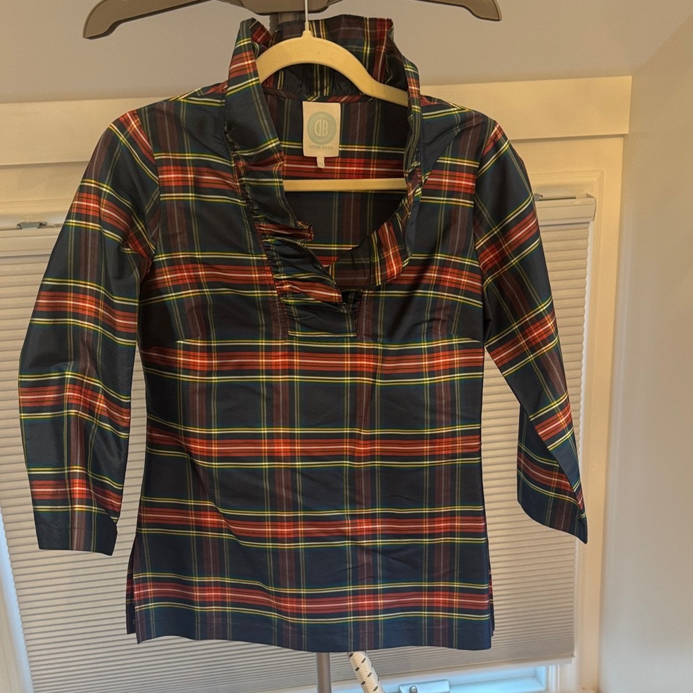 Plaid Shirt with Ruffled Collar